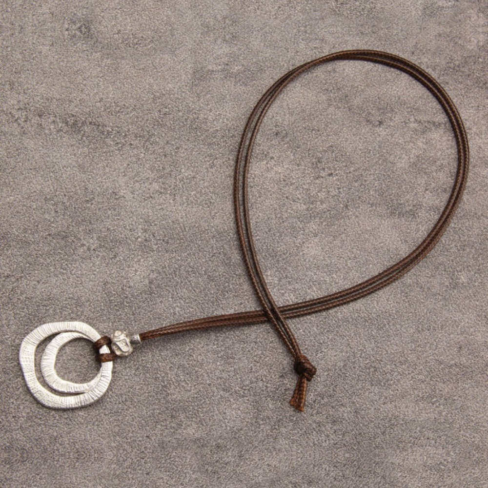Handmade Bohemian Multi Layer Circular Silver Pendant Rope Necklace NEW - Picture 4 of 6